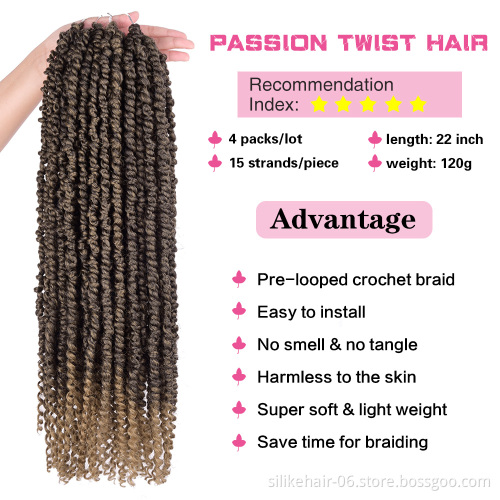 Pre twisted Curly Hair Passion Twists Synthetic Braiding Hair Extensions Passion Twist water wave Crochet Hair